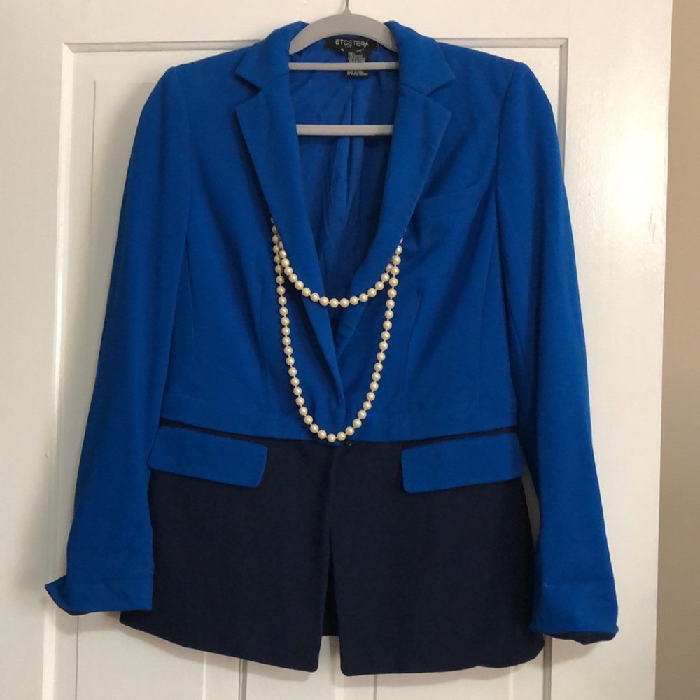 ETCETERA by Carlisle NEW YORK • Blue & Black Blazer Jacket • Zipper Detail - Picture 3 of 17